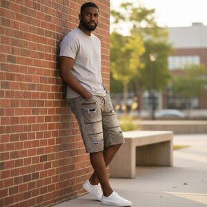 Elite Premium Denim Mens Size 36 Distressed Embellished Zippers Jean Shorts